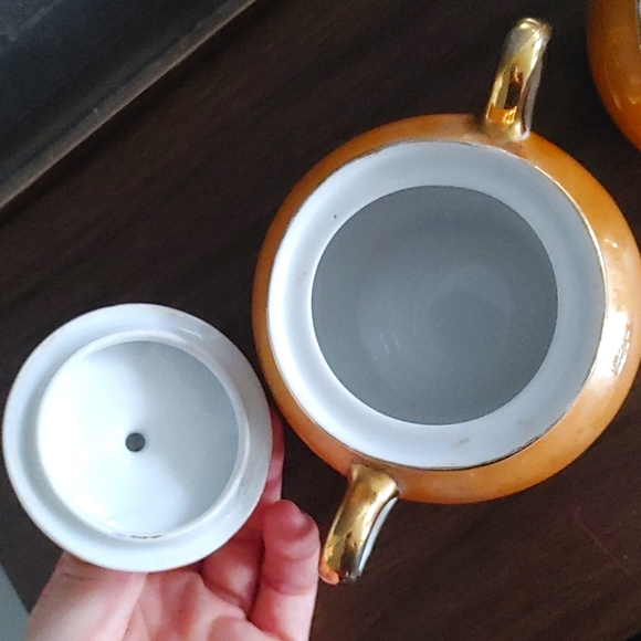 Vintage Noritake Japan cream and sugar set. Orange lusterware hand painted. - Picture 5 of 9